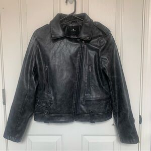 7 for all Mankind Faux Leather Vegan Moto biker jacket black gray Medium